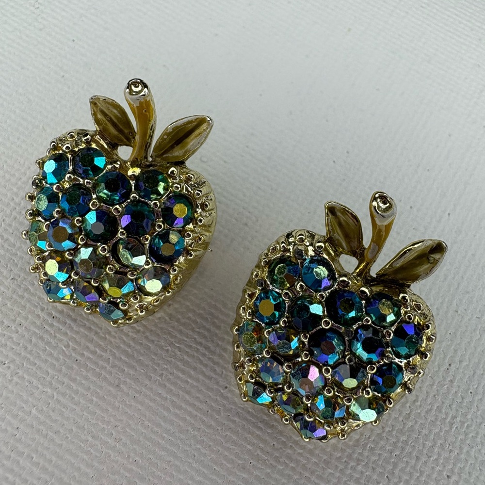 Vintage Blue Apple Rhinestones Brooches. AB VTG